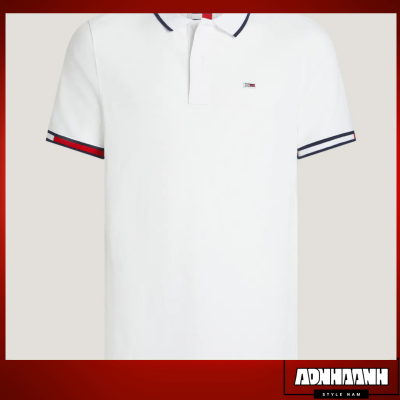 Áo thun nam Tommy Hilfiger màu xanh navy, thiết kế cổ bẻ kèm sọc trắng, logo thêu trước ngực mang phong cách thời trang nam trẻ trung, lịch lãm.